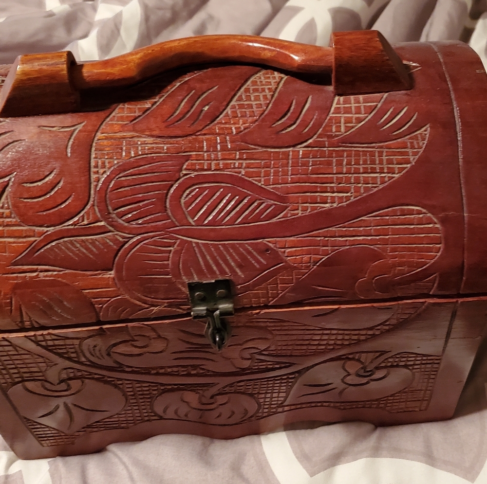 Handmade wooden chest bought in Haiti